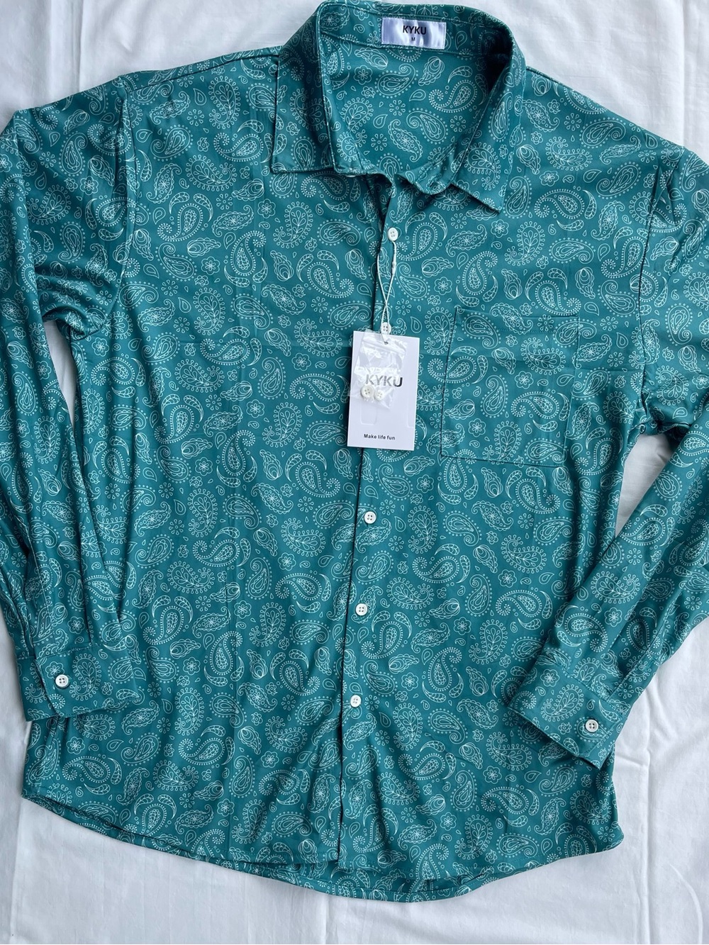 Teal Paisley Long-Sleeve Button-Down Shirt